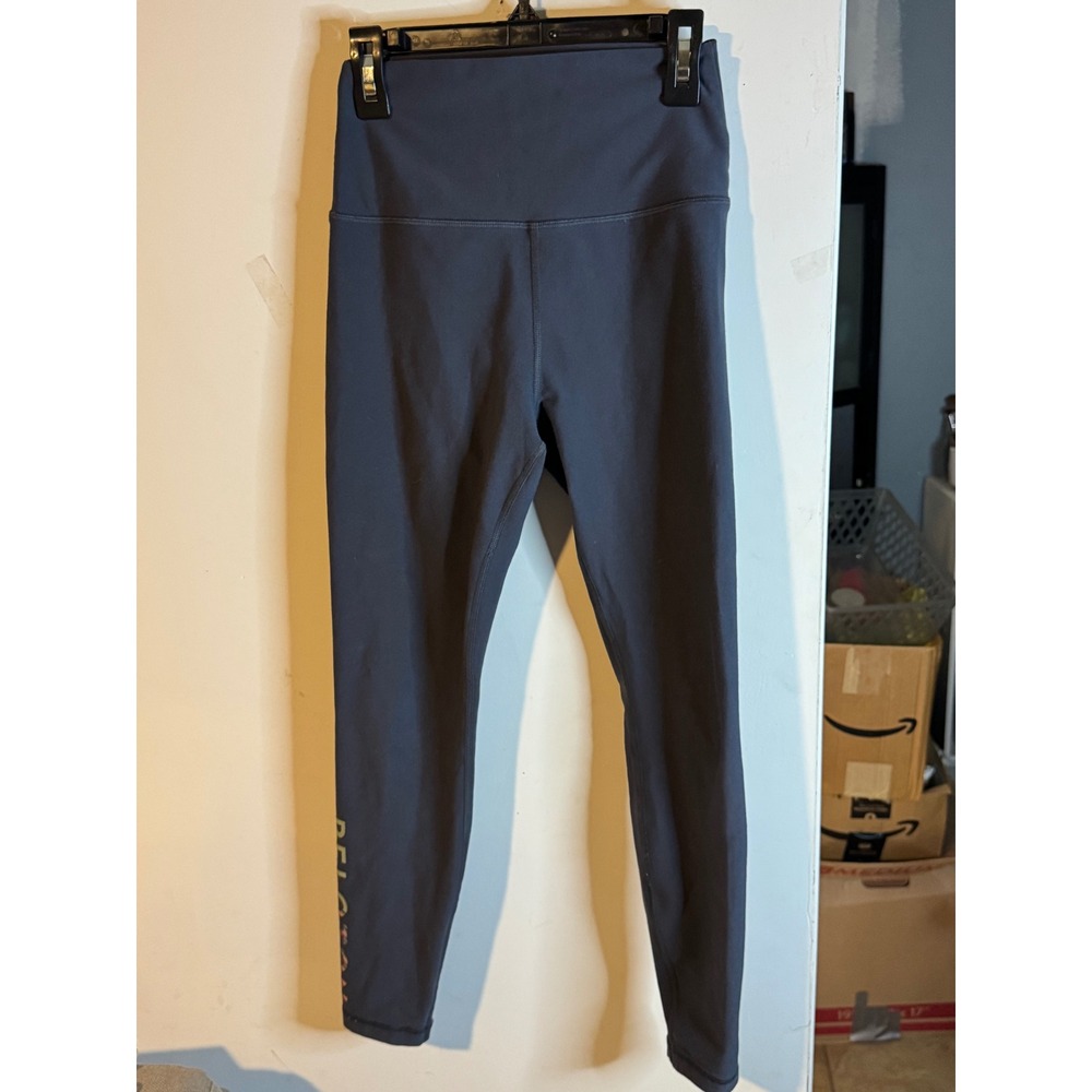 Peloton Womens High Waisted Leggings Charcoal Gray Gold Graphic Logo Activewear